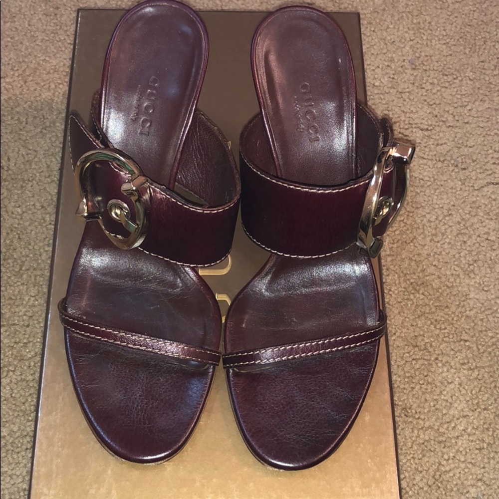 ❌❌❌ Gucci Sand Pelle S Cuoio Sandles DK Cuir sz 7 preowned - Picture 1 of 6